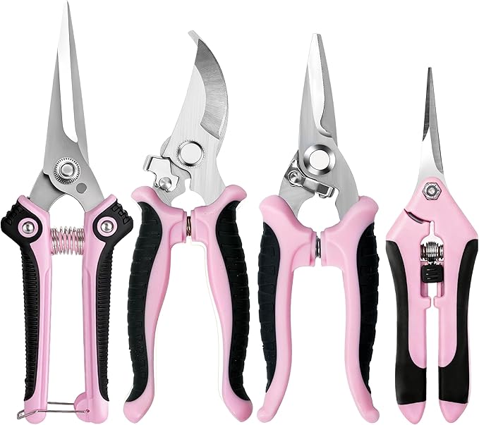 EWPJDK 4 Pack Garden Pruning Shears, Stainless Steel Garden Shears, Gardening Shears, Garden Scissors, Clippers, Pruning Snips, Pruning Shears for Gardening Tools (Pink)