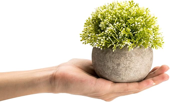 Velener White Mini Artificial Plant Topiary Ball Pot Set- Magnolia Flowers Cottagecore Decor Indoor Plant Shelf Home Office Small Desk Decorations Green Room Accessories Bathroom Kitchen Counter Aloe