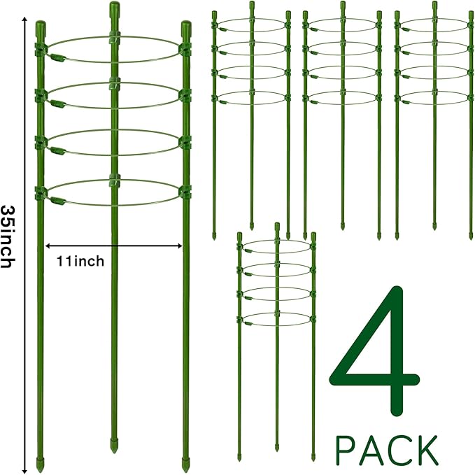 Legigo 4 Pack Tomato Cages for Garden- 36 Inches Adjustable Garden Cucumber Trellis Plant Support Cages Stakes, Trellis Support Rings for Outdoor Climbing Plants, Pots
