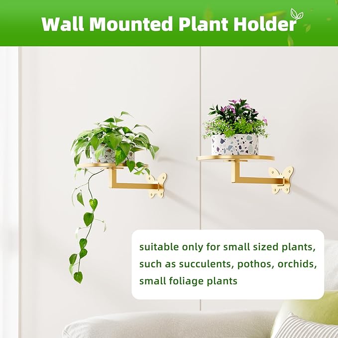 Wall Mounted Plant Holder Butterfly Metal Hanging Shelf for Indoor Plants Succulents Flowers Decor Sturdy Wall Mounted Storage for Bedroom Living Room Bathroom Space-Saving 2-Pack Gold