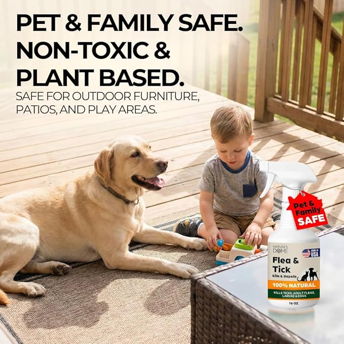 Nature’s Dome Outdoor Flea & Tick Spray – 16 oz – Kills & Repels Fleas, Ticks, Larvae & Eggs – Plant-Based Pest Control – Safe for Pets, Kids & Plants – Ready-to-Use