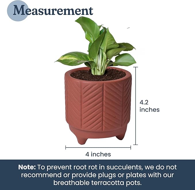FINE Living 4 Inch Terracotta Pot with Chevron Pattern, Boho Ceramic Planter Clay Pots for Indoor Plants, Succulent Planter with Drainage Hole and Mesh Net for Gifts, Garden & Home Decor