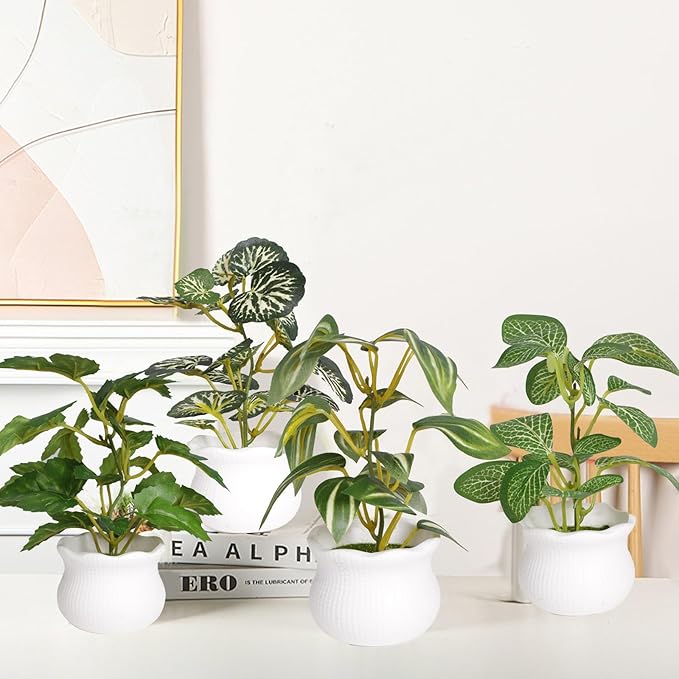 Yoratee Small Artificial Plant 6PCS Fake Plant Greenery Cute Potted Indoor Faux Plant Houes Office Table Desk Bathroom Decor Plants