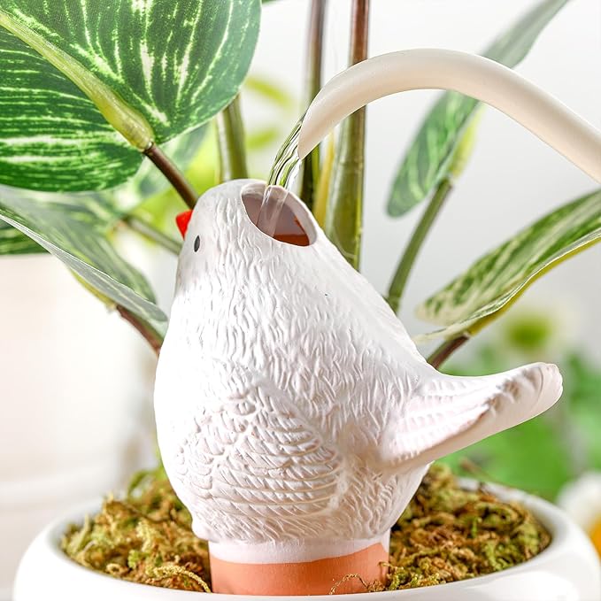 Sliner 8 Pack Bird Shaped Plant Watering Globes Self Watering Planter Insert Terracotta Irrigation Globe Devices with Slow Release Automatic Water Spike for Indoor Outdoor Potted Plant(White)
