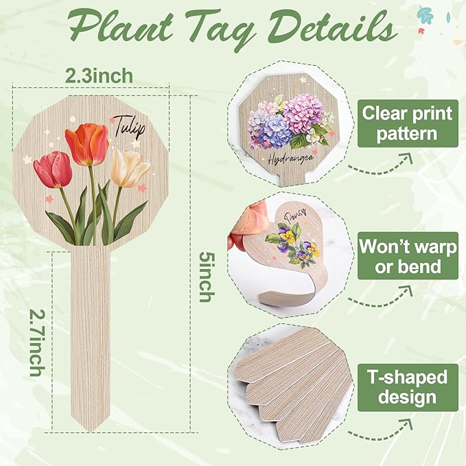 JUYRLE Plant Label Signs- 15PACK Flower Plant Markers, Herb Plant Tags for Outdoor Garden Waterproof, Gardening Supplies with Names, Indoor Patio Tags for Greenhouse Flowers Greenery Seedling