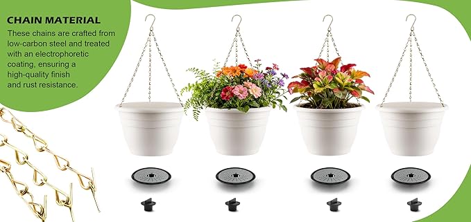 RooTrimmer Hanging Planters 10 Inch, 4 Pcs Flower Pots with Drainage Hole, Self Watering Hanging Basket for Indoor Outdoor Plants, Decor, White