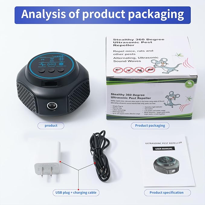 Ultrasonic Pest Repellent Plug in Indoor Mouse Traps for Home, Mouse Repellent Ultrasonic Device Rodent Repeller Ultrasonic Plug in Pest Control for Rat Mice Spider Squirrel Roach for Attic (1, Black)