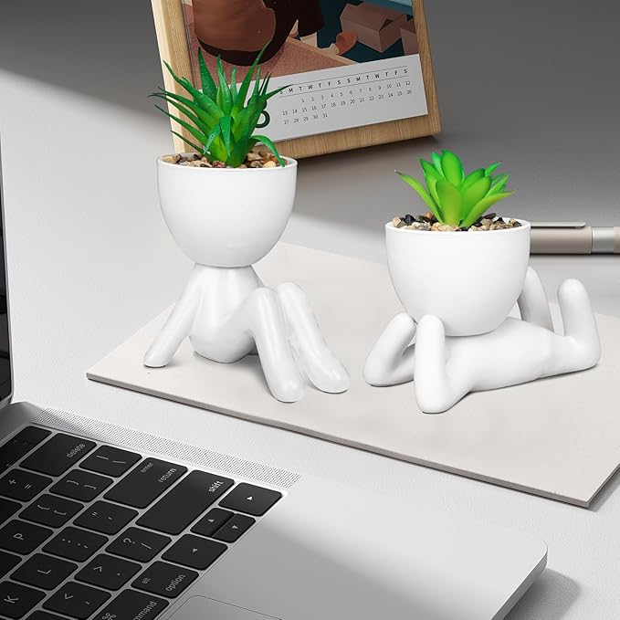 Pack of 4 White Mini Artificial Succulents, Ceramic Humanoid Greenery, Artificial Fake Plants, Bathroom Plants for Bathroom Decoration, Indoor Office, Christmas Decorations