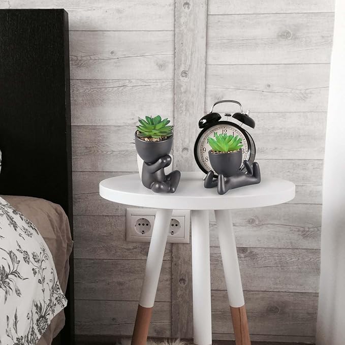 2 Pcs Succulent Artificial Plants Indoor Fake Plants for Office Desk Bathroom Bedroom Room Aesthetic Decor Accessories with Cute Creative Humanoid Ceramic Planter