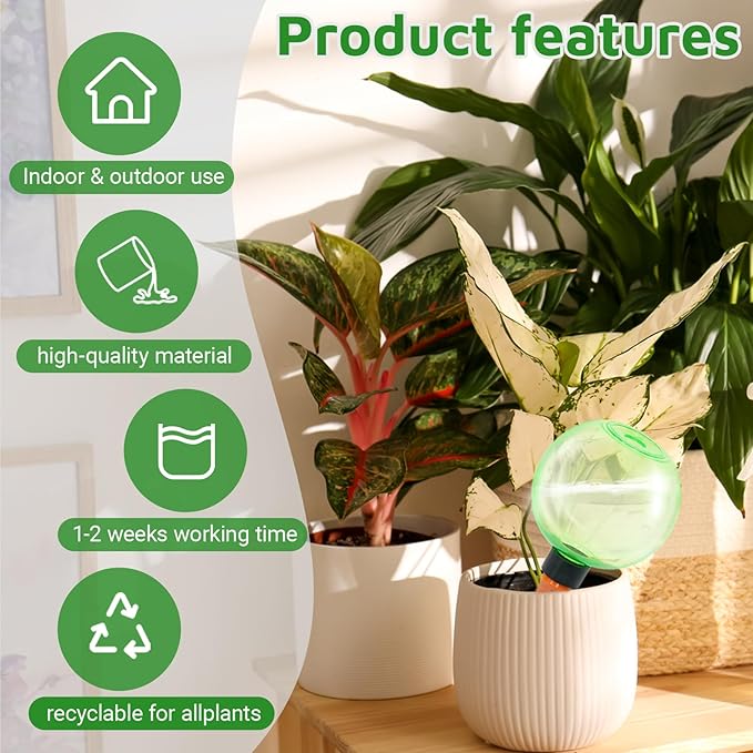 4cps Self Plant Watering Globes for Indoor and Outdoor Plants Plastic Automatic Plant Watering Bulbs Insert (Green)