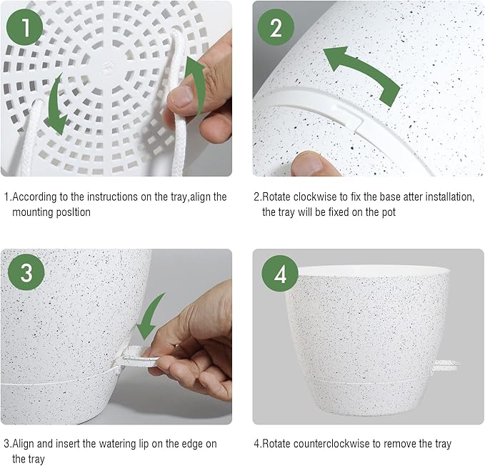 WOUSIWER 10 inch Self Watering Planters, 2 Pack Large Plastic Plant Pots with Deep Reservior and High Drainage Holes for Indoor Outdoor Plants and Flowers, Speckled White
