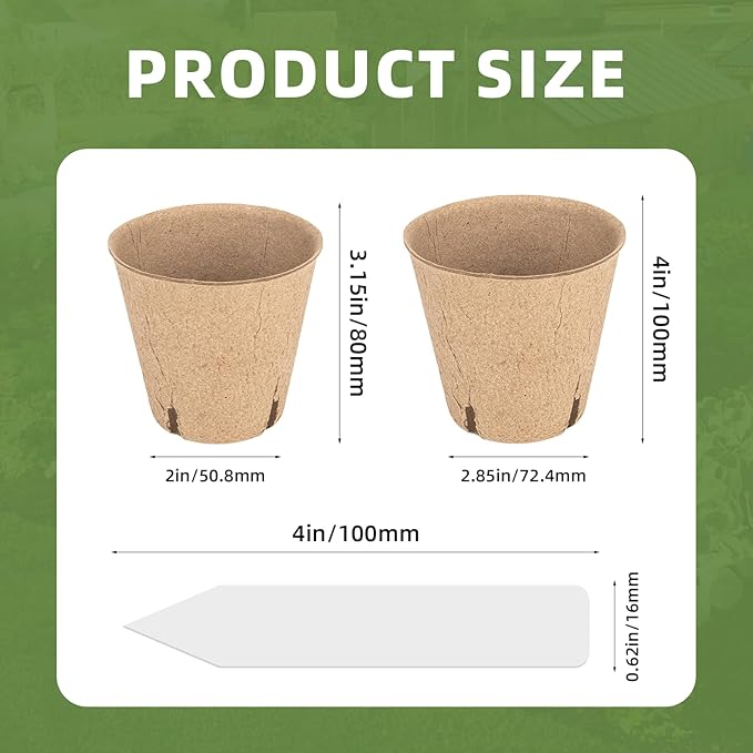 CLEANGOR 70Pcs Biodegradable 3.15” Peat Pots with 70Pcs Plant Labels, Biodegradable Seed Starter Pots with Drainage Holes, Nursery Pots for Seedlings, Herbs, Vegetables, Flowers, Gardening Kit