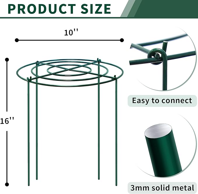 SYITCUN 4pack Peony Cages and Supports, 10 x 16 Inch Four Legs Peony Cage, Heavy-Duty Peonies Support Cages, Peony Ring for Roses, Hydrangeas, Sage, Peonies, Cucumbers, Tomato