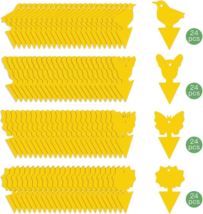 96 Pcs Sticky Traps for Fruit Fly,Whitefly,Fungus Gnat,Mosquito and Bug,Yellow Sticky Insect Catcher Traps for Indoor/Outdoor,Insert/Hang,Extremely Sticky Fly Trap,Non-Toxic,Odorless,4 Shapes…