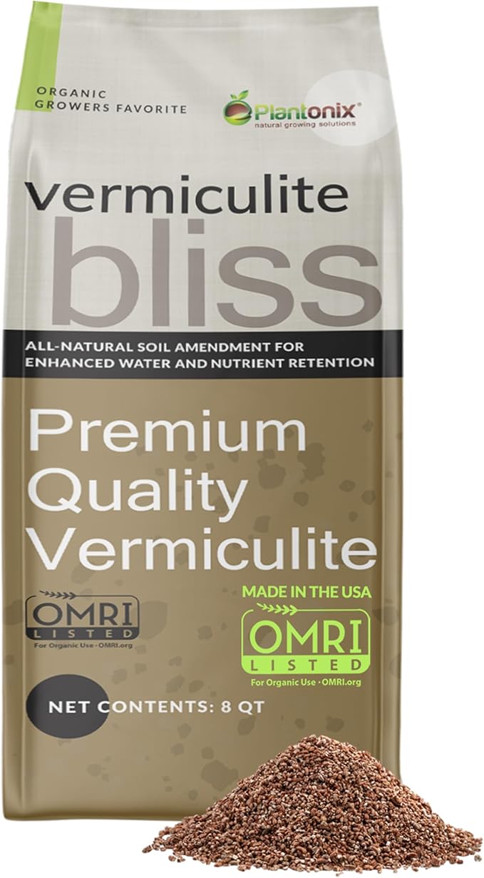 Vermiculite Bliss (8 Qts) - Organic Vermiculite for Gardening - 100% Natural Soil Amendment - Coarse Vermiculite for Plants, Potting Soil, & Seed Starting - Mixes with Garden Soil & Perlite for Plants