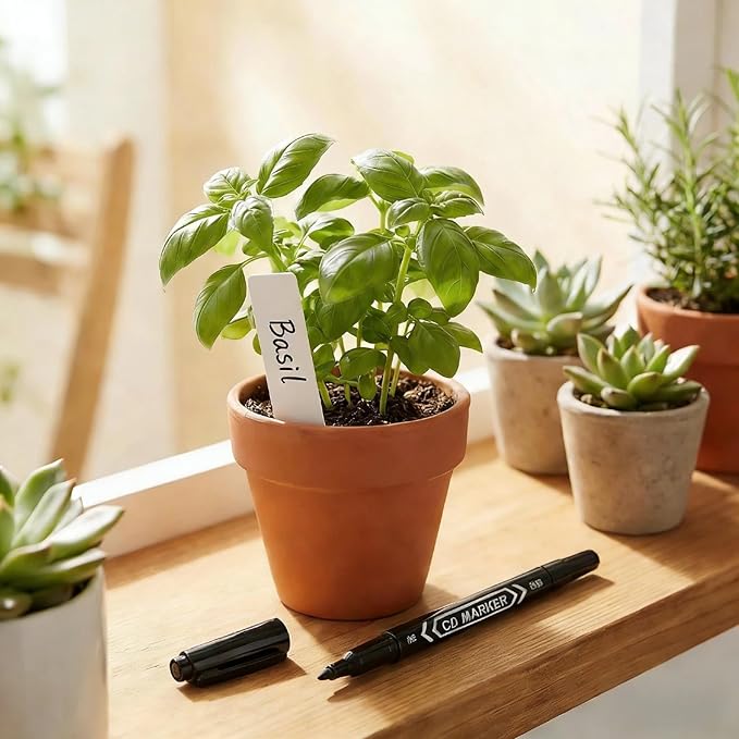 100PCS 2-in-1 Plastic Plant Labels with Permanent Pen, 4" x 0.8" Waterproof Garden Markers Seed Tags, Reusable PVC Plant Tags for Outdoor Indoor Gardening Greenhouse Vegetable