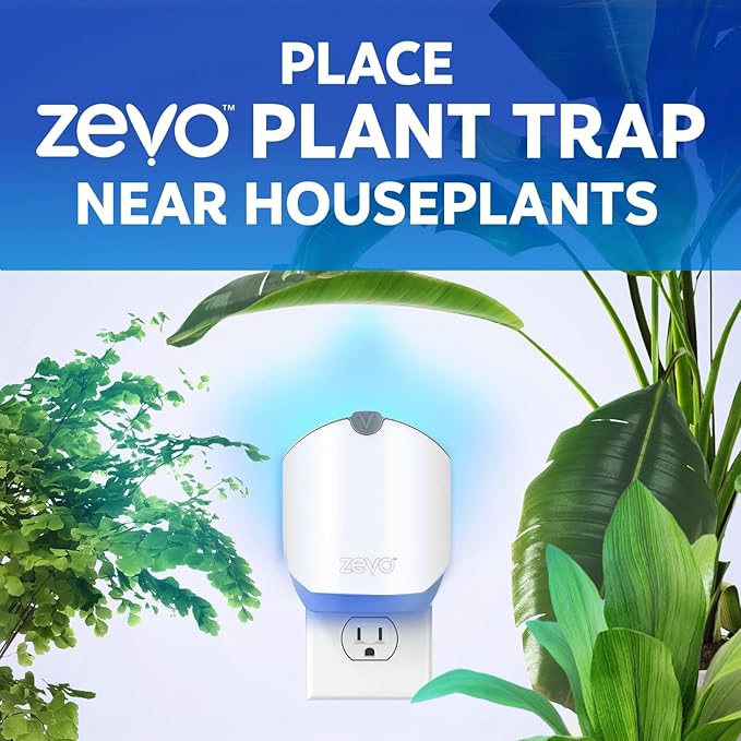 Zevo Plant Flying Insect Trap: Easy, Mess-Free Solution, Use Near House Plants - Kills Fungus Gnats, House Flies, & Fruit Flies (1 Device & 2 Refill Cartridges)