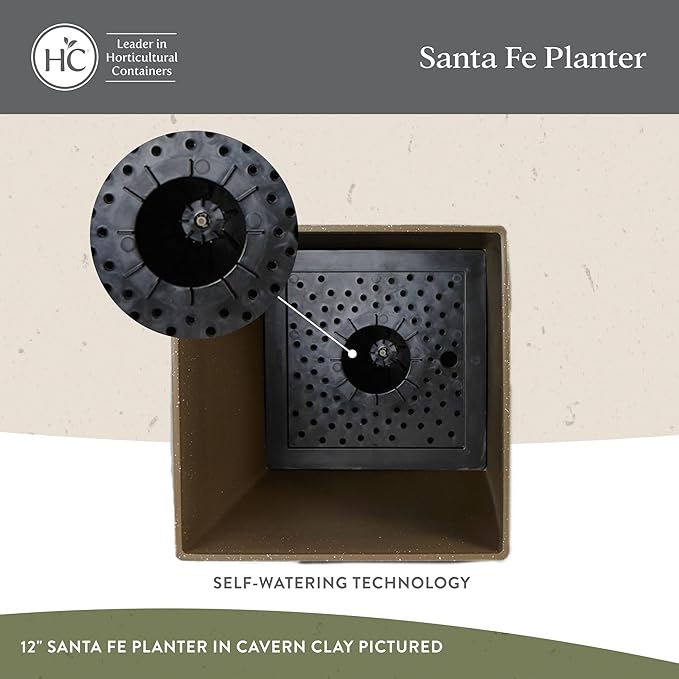 The HC Companies Santa Fe Square Self-Watering Pot - Lightweight Plastic Planter for Herbs & More - Durable Plant Pots for Indoor Plants & Outdoor Plants (16” Pebble Gray, Pack 1)
