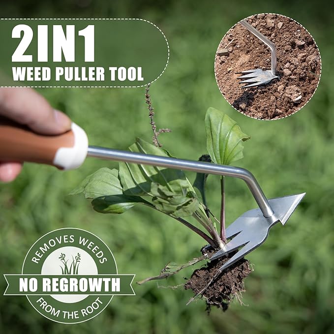 Garden Tool Set, 12 Pcs Heavy Duty Floral Gardening Tools Kit with Gardening Hand Weeder Tools, Durable Storage Bag and Gloves, Gifts for Women and Men Brown