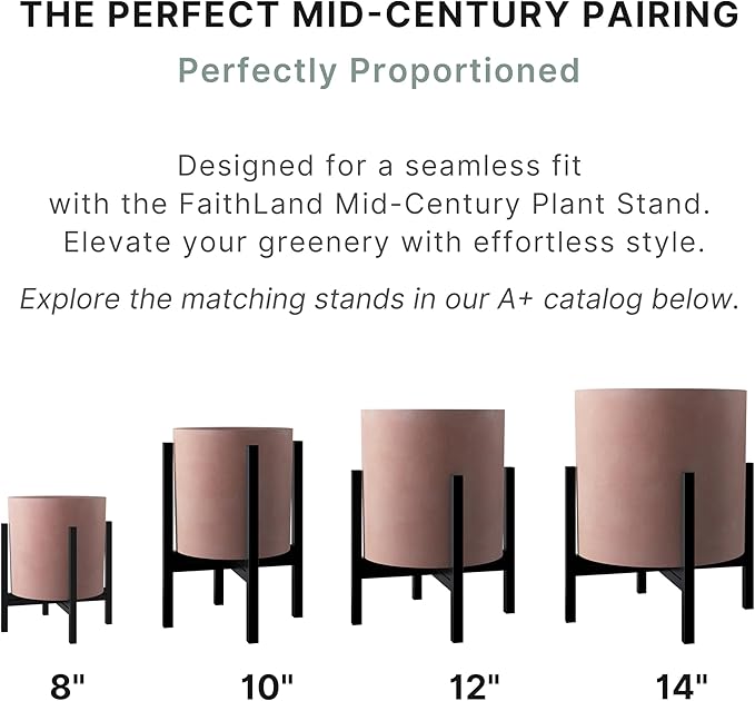 FaithLand 8 Inch Fiberstone Planter - Lightweight Modern Cylinder Plant Pot with Drainage Hole & Plug, Indoor Outdoor Use, Terracotta Color