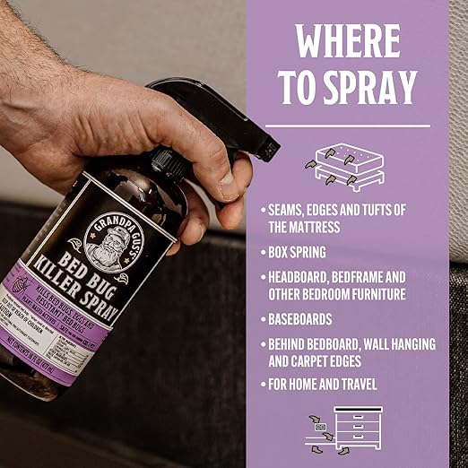 Grandpa Gus's Natural Bed Bug Killer Spray (16 fl oz) Bundled with Bed Bug Glue Traps for Home & Travel (Pack of 12)