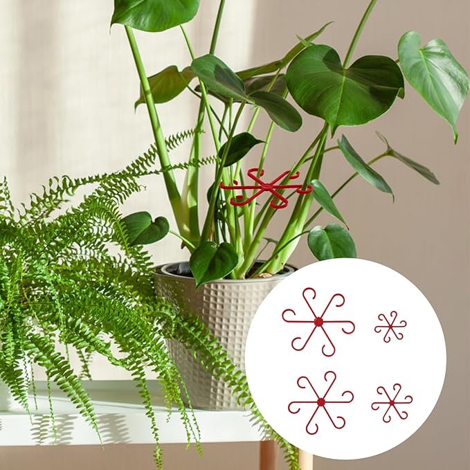 PEUTIER 4pcs Plant Stem Supports, Plastic Houseplant Climbing Holders Stabilizer Reusable Small Climbers Flower Plant Stakes Trellis Stem Hook Growth Accessories for Indoor Monstera (Red)