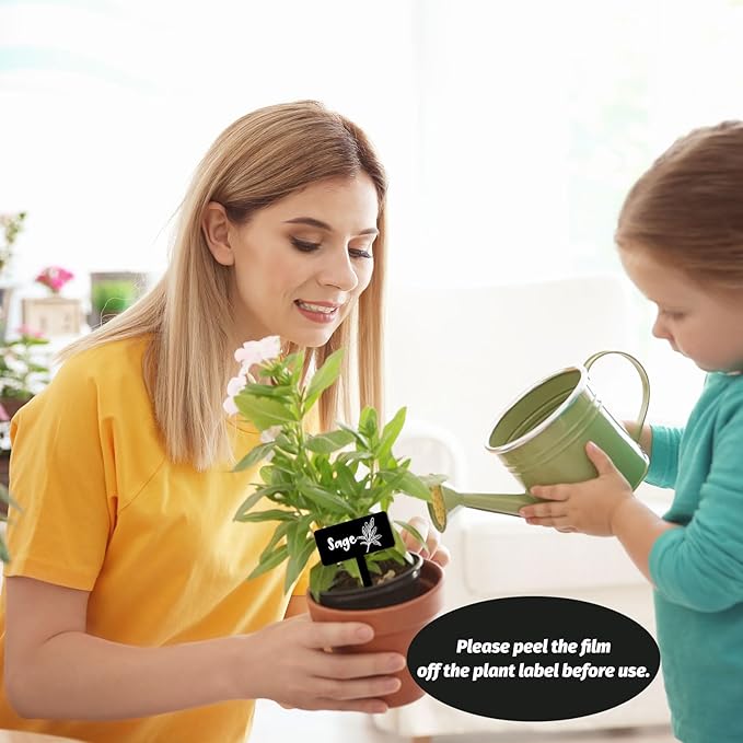JarThenaAMCS 24Pcs Acrylic Plant Label Signs 12 Styles Spring Summer Garden Herb Markers Black Waterproof Reusable T-Type Tags Plant Stake Tags with Names for Nursery Indoor Outdoor Garden Decor