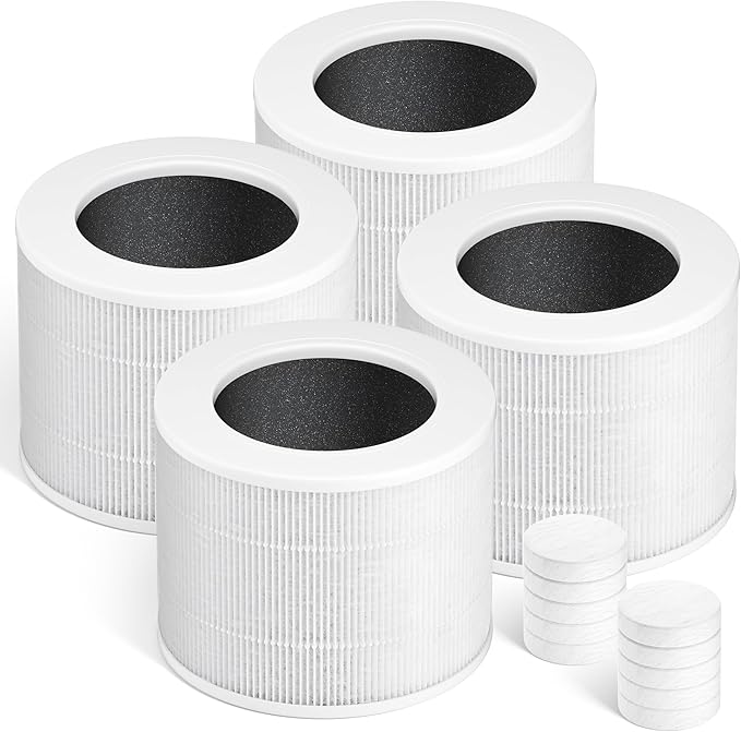 Improvedhand Core Mini Replacement Filter Compatible with LEVOIT Core mini-P Air Purifier,3-in-1 Great High-Efficiency Materials With Activated Carbon,Core Mini-RF,4 Filter & 10 Fragrance Sponge，White