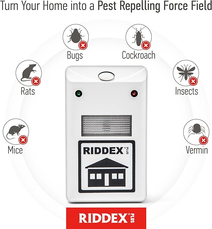 RIDDEX Plus Insect Repellent | Plug in, Mouse Deterrent - Pest Control for Defense Against Rats, Mice, Roaches, Bugs and Insects | Control Pests with No Toxins | White 2-Pack