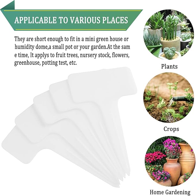 Whaline 100 Pcs Plastic Plant Labels White T-Type Garden Stake Tags Waterproof Plant Markers Reusable Plants Signs for Outdoor Indoor Nursery Potted Plants Seed with A Black Marker Pen (6 x 10 cm)