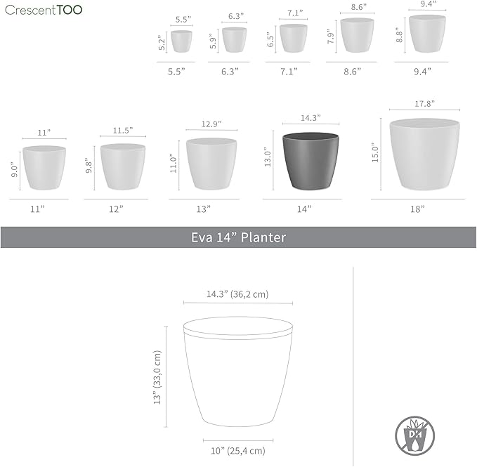 Crescent Too Eva Decorative Planter Modern Pot for Plants, Flowers, Herbs & Succulents, No Drain Hole - 14" W - Latte (Pack of 2)