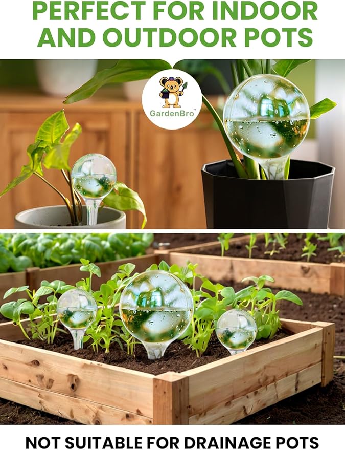 Plant Watering Globes Plastic Set of 16 - Automatic Plant Waterer Set for Indoor and Outdoor Plant Watering - Self Watering Planter Insert System with Plastic Watering Bulbs (8 Medium & 8 Small)