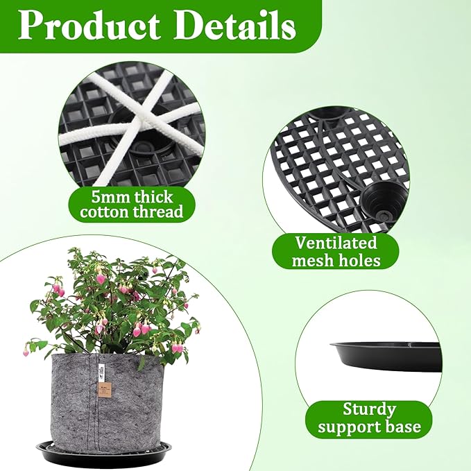 5-Pack 12" Plastic Plant Saucer, Self Watering Pots for Indoor Plants, Bottom Plant Water Catcher Tray, Indoor/Outdoor Greenhouse Garden Auto-Irrigation System for 5 Gallon Fabric Grow Bag