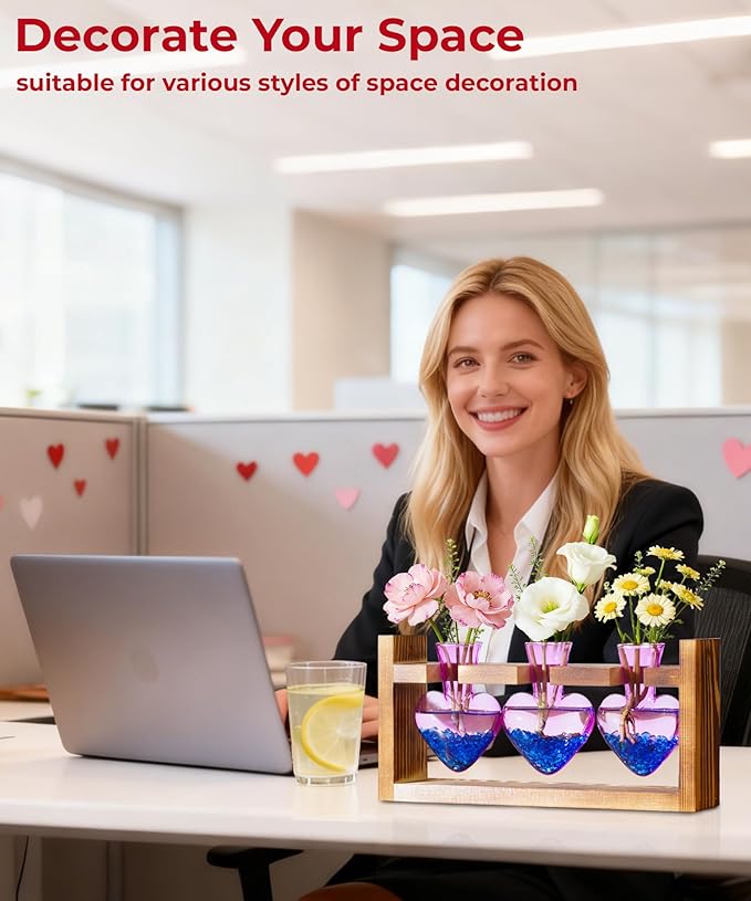 Nacome Plant Terrarium Propagation Stations: Mothers Day Gifts for Mom Plant Lovers Women Wife Daughter - 3 Bulb Glass Vase with Wooden Stand Tabletop for Hydroponics Home Garden Decor(Purple)