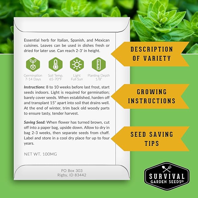 Indoor Herb Seeds Variety Pack | 10 Herbs for Planting – Basil, Mint, Parsley, Cilantro, Thyme, Dill, Chives, Oregano, Lemon Balm, Marjoram – Kitchen Garden Gift Set – Survival Garden Seeds