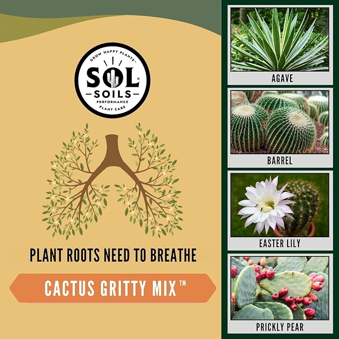 Sol Soils Cactus Gritty Potting Mix - Fast Draining, Peat Moss Free - 1 Gallon - Coconut Husk, Granite, Clay, Pumice