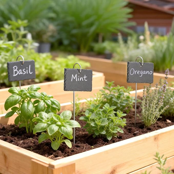 KINGLAKE Large Slate Plant Labels - 10 Pcs Slate Garden Plant Labels Tags with Metal Stakes and Chalk Pencils Tall Garden Plants Markers Signs for Outdoor Plants Vegetables Herb Flower Bed Pots