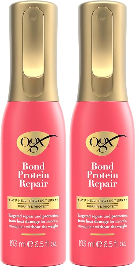 OGX Repair & Protect Bond Protein Repair 450°F Heat Protect Spray, Weightless Mist for Nonstop Damage Protection* to All Hair Types, Heat Spray Preps Hair for Styling, 6.5 fl. oz (Pack of 2)