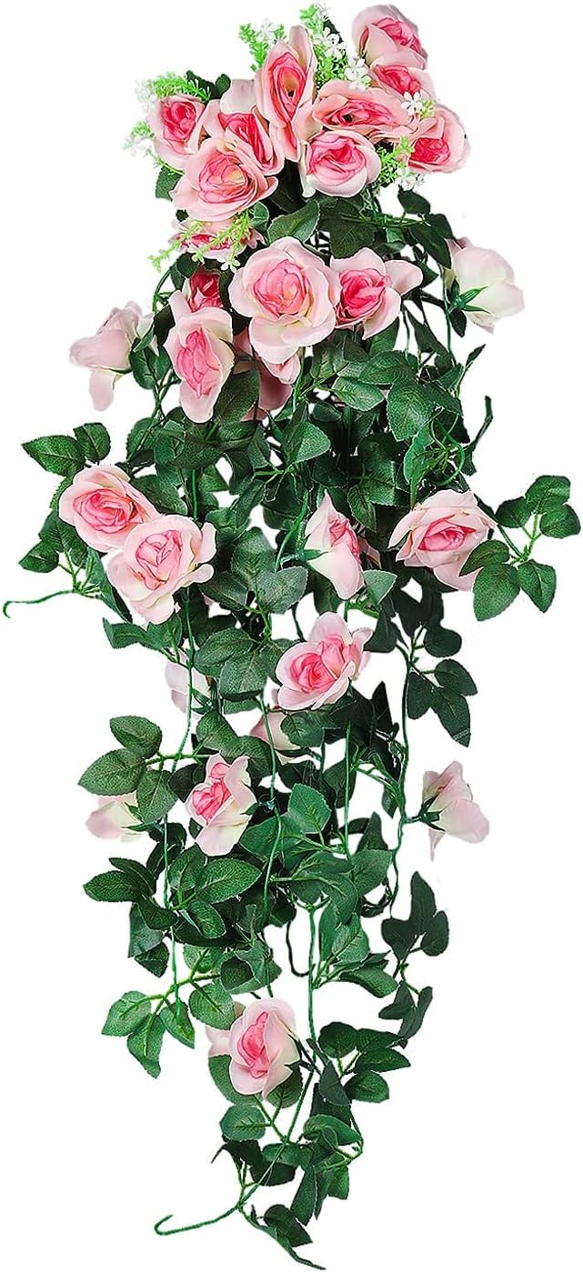 RECUTMS 2PCS Artificial Hanging Flower 3.3Ft Fake Garland for Home Room Garden Wedding Indoor Outdoor Decoration (Champagne)