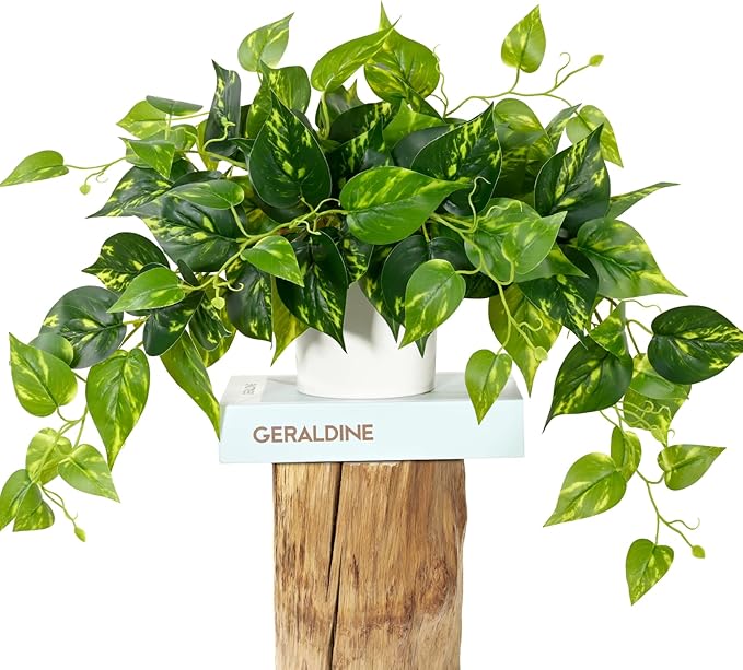 Waipfaru Fake Plants Artificial Plants Indoor, Realistic Artificial Hanging Fake Pothos with Plastic Pots, Faux Pothos for Home Shelf Bathroom Kitchen Office Indoor Outdoor Decor