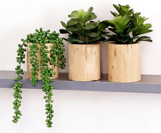 Artificial Succulents with Pots - Set of 3 Small Fake Plants for Aesthetic Room Decor - Realistic Mini Faux Greenery for Office Desk, Bookshelf, and Bathroom - Modern Home Accents