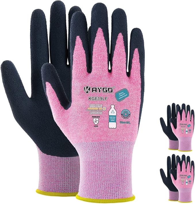 KAYGO Work Gloves for Women, Eco Friendly Safety Work Gloves with Breathable Rubber Coated, KGE19L,3 Pairs