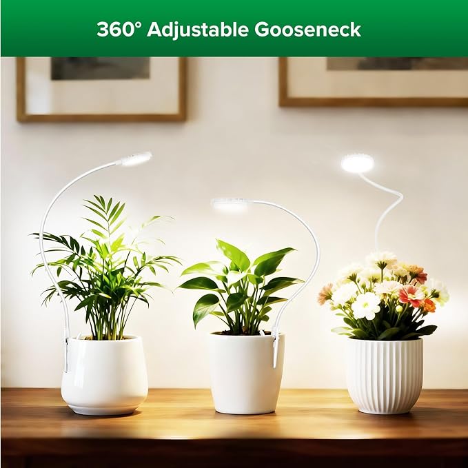 SANSI Upgraded Grow Lights for Indoor Plants, Full Spectrum Pot Clip LED Plant Light for Indoor Growing with Auto On/Off Timer 3/6/12H, 4 Dimmable Brightness, Ideal for Small Indoor Plants, 10W 3 Pack