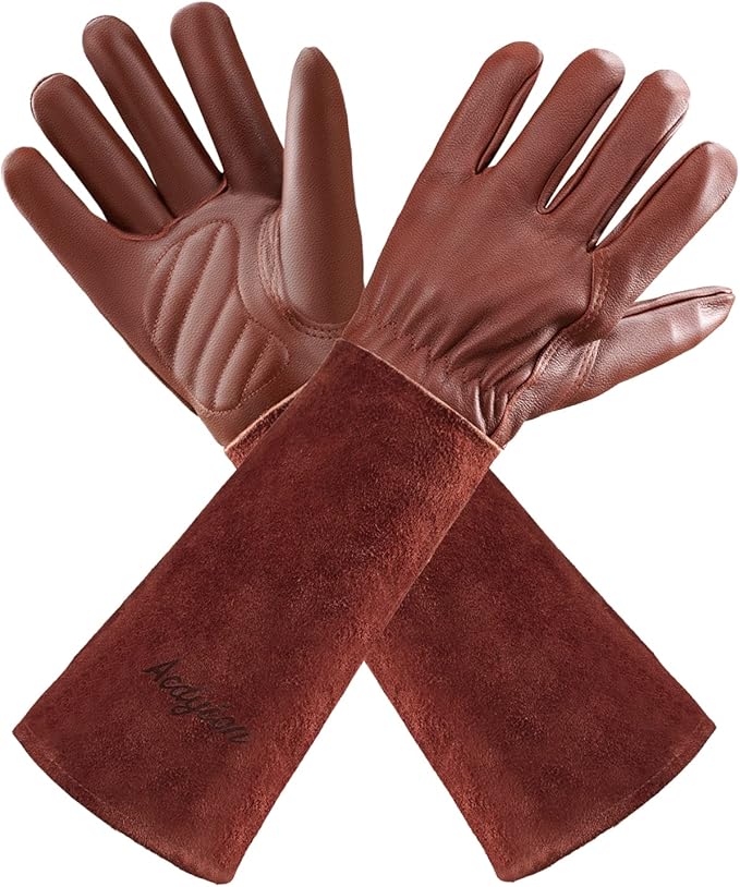 Thorn Proof Gardening Gloves for Men & Women, Long Cowhide Leather Rose Pruning Gloves with Forearm Protection, Puncture Resistant Gauntlets for Cacti, Blackberries & Yard Work(chocolate brown,XS)