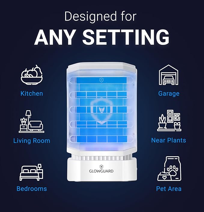 GlowGuard-X Rechargeable Indoor Fly Trap & Gnat Killer, Multi-Purpose Mosquito Trap and Shockless Indoor Bug Zapper, Includes 1 Device + 4 Glue-Card Refills, 40hr Battery or Plug-in 24/7, White