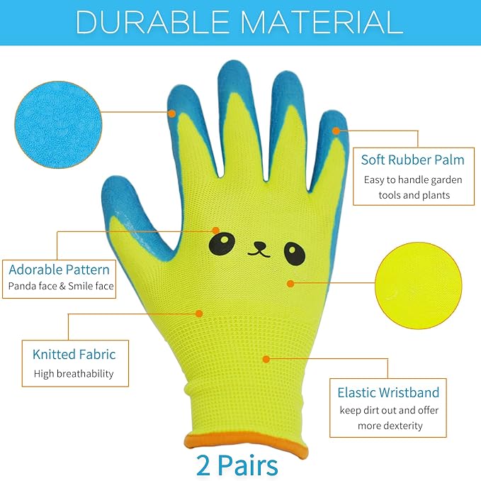 Kids Gardening Gloves for Ages 2-12 Toddlers, Youth, Girls, Boys, Children Garden Gloves for Yard Work (Size 3 for 5, 6 Year Old)