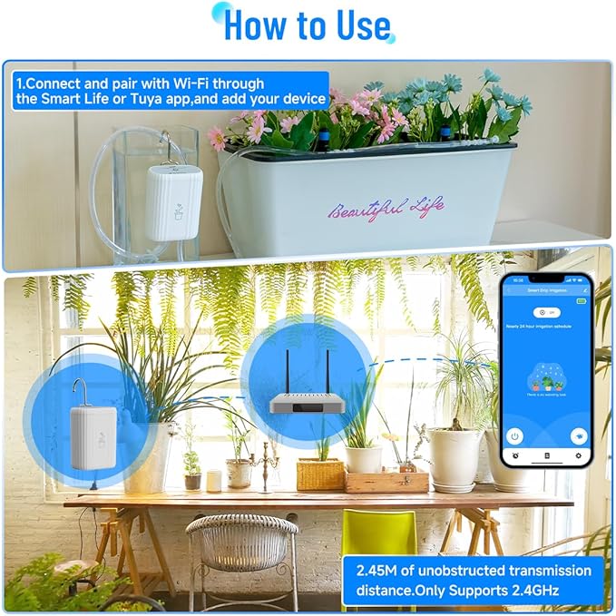 Smart Plant Watering Devices for Indoor Garden, 2.4GHz WiFi Automatic Self Watering System for Potted Plants, GreenVation Drip Irrigation Kit with Tuya/Smart Life APP Control