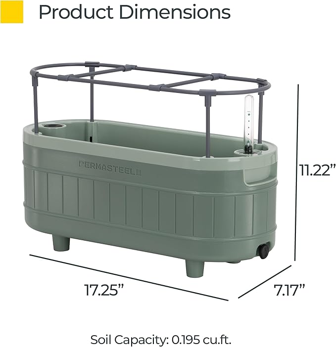 Permasteel Herb Garden Planter with Trellis Support, Self-Watering System with Water Level Indicator, Fits Multiple Herb Plants, for Basil, Flowers, Succulents, Indoor & Outdoor, Green