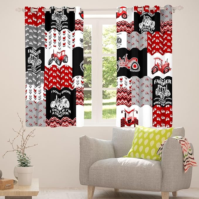Feelyou Cartoon Tractor Curtains Farm Tractor Blackout Curtain for Kids Boys Toddler Vehicle Truck Window Drapes Harvester Excavator Window Treatments 52W X 84L，2 Panels
