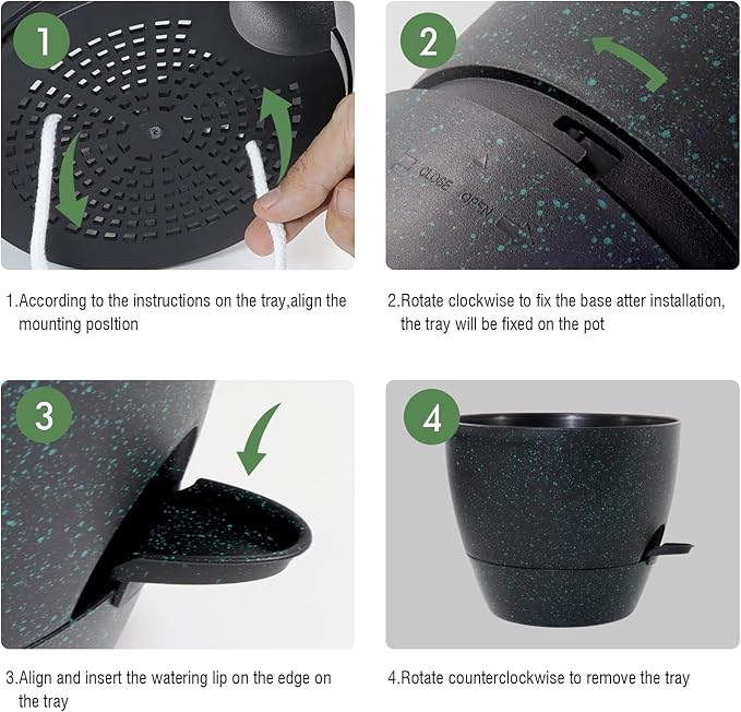 UOUZ Large Self Watering Pots, 12/10/9 Plastic Planters with High Drainage Holes and Deep Reservoir for Indoor Outdoor Garden Plants and Flowers, Black with Green Speckles